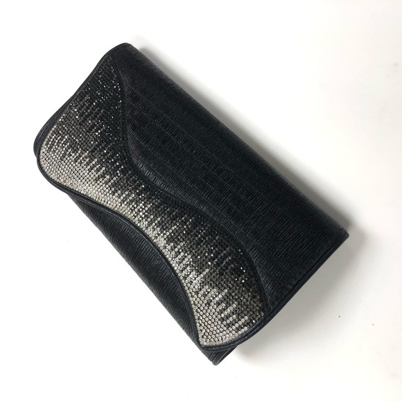 Crystal flap black clutch NEW bag clear crystal ombré front flap - Picture 1 of 9